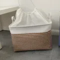Panier de rangement en tissu pliable avec couvercle, corbeille à linge chevron marron. - Avec Cordon Épais à Trois Couches / Café Petite Bourgeoisie Grand