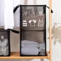 Cesta de ropa de malla negra plegable organizador de ropa dormitorio con asa de transporte - Capa Simple Plegable / Negro