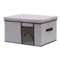 Scatola porta abiti pieghevole in lino di cotone grigio chiaro con finestra trasparente e coperchio. - Taglia L / Grigio chiaro