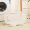 Collapsible mesh laundry basket beige foldable hamper with handles for clothes and toys. - Horizontal / Beige