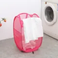 Inklapbare roze mesh wasmand voor handige huishoudelijke organisatie en vuile kleding. - Vierkante Gaas Zak Wasmand / Rozerood