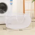 Collapsible mesh laundry basket white portable clothes storage hamper for dorm room toy organizer. - Horizontal / White