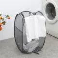Opvouwbare vuile wasmand van grijs mesh handige pop-up wasmand voor thuisopslag en gebruik - Vierkante Gaas Zak Wasmand / donkergrijs