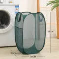 Foldable mesh laundry basket dark green pop up clothes hamper with handles for dorm use - Vertical / Emerald