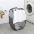 Opvouwbare wasmand van mesh, handige ademende grijze mand voor kledingopslag in huis. - Ronde Stoffen Zak Wasmand / donkergrijs