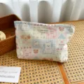 Cute pastoral rabbit cosmetic bag large grid travel makeup storage pouch for daily use. - Pink Blue Sweet Dream Pet