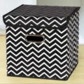 Faltbare Stoff-Aufbewahrungsbox mit schwarz-weißem Zickzack-Muster, Kleider-Organizer Behälter - Groß (28x28x28cm) / Schwarze Welle Mit Deckel
