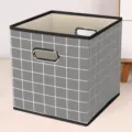 Graue Stoff Aufbewahrungsbox faltbar mit Gittermuster und Metallgriffen für Schrank. - L / Ohne Deckel - Graues Gitter