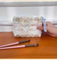 Cute quilted cosmetic bag with cartoon puppy and girl pattern, portable zipper pouch. - Quilted Spring Puppy / S