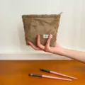 Vintage linen floral embroidered cosmetic pouch portable zipper makeup bag for women - Small Size / S