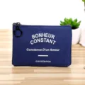 Portamonete minimalista in tela blu con cerniera, piccola borsa in tessuto corta per donna. - Piccolo (12x9cm) / Blu Marino