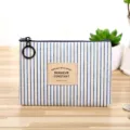 Portamonete in tela a righe blu e bianco piccolo portafoglio con zip ad anello nero. - Piccolo (12x9cm) / Strisce blu e bianche
