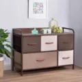 Fabric storage cabinet with multiple drawers, metal frame and wood top for living room bedroom. - 2 Layers 5 Drawers / Color Block