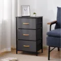 3-Tier Fabric Storage Tower Drawer Organizer Bedside Cabinet with Wood Top and Metal Frame - 3-Layer / Dark Gray