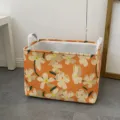 Oranje stoffen opbergmand met bloemenpatroon, opvouwbare kledingorganizer voor speelgoed en snacks. - Met Trekkoord Dielaag Verdikt / Internet Oranje Bloemen Groot