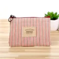 Minimalist red white striped canvas coin purse mini zipper wallet with ring pull. - Small (12x9cm) / Red and White Striped
