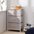 Fabric storage cabinet with 3 drawers and wood handles, ideal for bedroom and living room. - 3-Layer / Light Gray