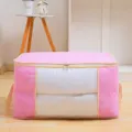 Grand sac de rangement pour couette en intissé avec fenêtre transparente pour armoire. - Horizontal / 60x40x35cm / Rose