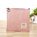 Red and white striped canvas coin purse mini zipper pouch cute wallet for women daily use. - Medium (17.5x17cm) / Red and White Striped