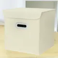 Beige Stoff Aufbewahrungsbox mit Deckel und Griff, faltbarer Kleider- und Spielzeugorganizer. - Groß (28x28x28cm) / Mit Deckel Beige