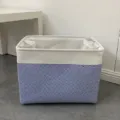 Panier de rangement en tissu pliable avec motif geometrique bleu et bordure blanche chic - Avec Cordon Épais à Trois Couches / Ton Bleu Nordique Grand