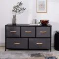 5-Drawer Fabric Storage Cabinet, Dark Grey Dresser with Wooden Handles and Metal Frame - 5 Drawers / Dark Gray