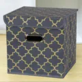 Faltbare Stoff-Aufbewahrungsbox mit Deckel, dunkelgrau mit goldenem geometrischem Muster. - Groß (28x28x28cm) / Mit Deckel Graue Laterne