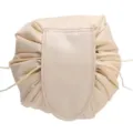 Portable beige drawstring makeup bag, large capacity travel cosmetic storage pouch waterproof. - Beige