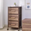 Multi-tier fabric storage cabinet with drawers, wooden top and wheels for home organization. - Triple Layer / Coffee Floral