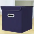 Dunkelblauer, faltbarer Stoff-Aufbewahrungsbox mit Deckel und Frontgriff für den Kleiderschrank. - Groß (28x28x28cm) / Mit Deckel Marineblau