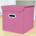 Rosa faltbare Stoff-Aufbewahrungsbox mit Deckel und Griff für Kleidung, Spielzeug und Schrank. - Groß (28x28x28cm) / Mit Deckel Rosa