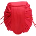 Red lazy drawstring cosmetic bag large capacity waterproof travel makeup pouch daily storage. - Red