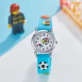 Kids cartoon sports watch with blue silicone strap and fun soccer dial design for boys. - 110 / Cartoon Soccer Style / Pale Blue