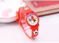 Kids sports quartz watch with cartoon soccer basketball patterns and bright orange silicone strap. - 110 / Red Case Multi-Spherical / Red