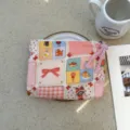 Cute cartoon patchwork canvas zipper pouch, portable makeup and cosmetic bag for girls. - Bowknot Childhood Dream
