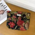 Vintage dark red floral jacquard cosmetic bag portable makeup pouch travel toiletry storage bag - Black with Red Floral
