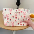 Cute cartoon rabbit canvas cosmetic bag, large capacity portable travel storage pouch for women. - L / 26x17x5cm