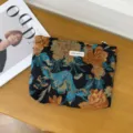 Vintage floral jacquard cosmetic bag stylish toiletry pouch for women travel daily use chic - Black With Blue Floral