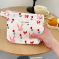 Cute rabbit floral canvas cosmetic pouch with zipper, portable makeup storage bag for travel. - S / 16x14x5cm