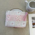 Cute strawberry pattern canvas zipper pouch, portable cosmetic bag and coin purse for daily use. - Floral Patchwork Berry