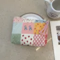 Cute patchwork canvas coin purse with adorable bunny and strawberry print, portable zipper pouch. - Rabbit Berry Patchwork House