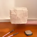Beige canvas cosmetic bag with floral embroidery, portable cube makeup pouch for travel. - Pillow Bag