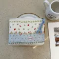 Cute strawberry floral canvas zipper pouch, portable makeup and coin storage bag for girls. - Strawberry Pastoral Rabbit