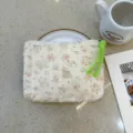 Floral cosmetic bag cute bunny makeup pouch portable canvas storage bag for women and girls - Green Dress Rabbit Language