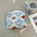 Cute blue plaid duck strawberry fabric cosmetic bag portable zipper storage pouch for women - Berry Butterfly Argyle Duck