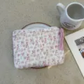 Floral print cosmetic pouch with cute pink tassel, portable daily makeup storage bags. - Light Weed Broken Rose
