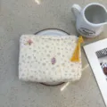 Portable floral cosmetic bag cute zipper pouch makeup storage purse for women daily use. - Flower Island Rabbit