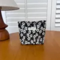Black 3D floral makeup bag large capacity skincare storage pouch portable cosmetic bag - S / Black and White Daisy