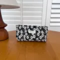 Black 3d floral cosmetic bag travel portable makeup pouch toiletry organizer for women - M / Black and White Daisy