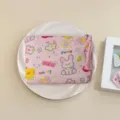 Cute pink cartoon print zipper pouch versatile canvas makeup storage bag for travel and daily use - Pink Bunny Paradise